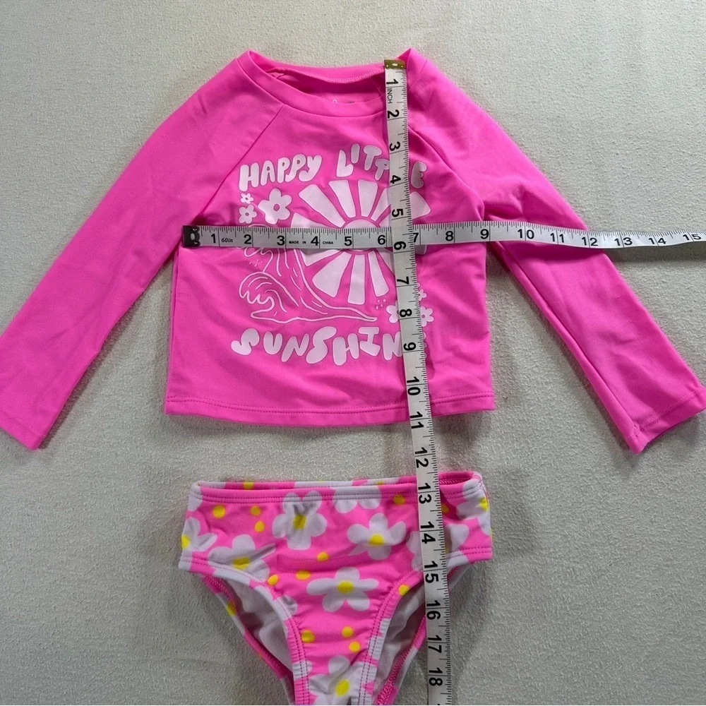 Cat & Jack Pink Floral Kids Swim Rashguard Set Sz18M